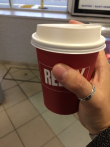 As huge as this French to-go cup is tiny.  It's hard to tell, but it's really tiny. 