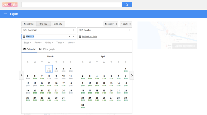 google flights calendar search